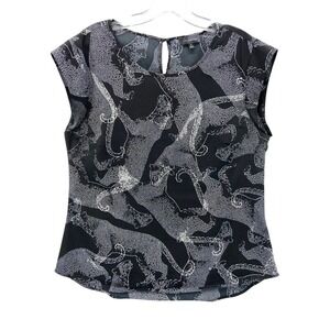 The Limited Blouse Womens M Black Cheetah Cap Sleeve Base Layer Shell Office